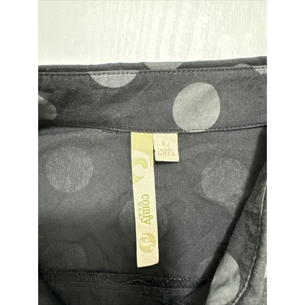 NWOT — Comfy USA Tunic Women's Large Black Gray Polka-Dot Button Up High Low - Picture 6 of 7